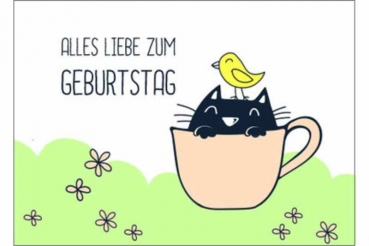 Postkarte Katze mit Vogel